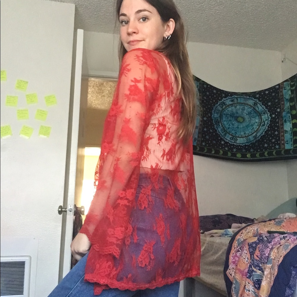thin red lace top